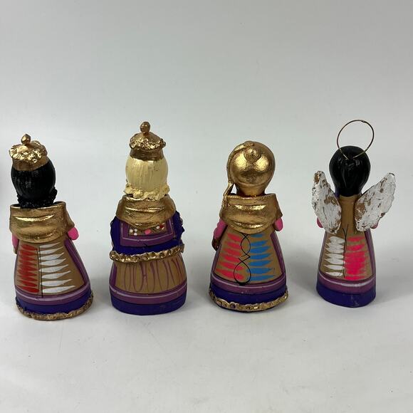 Mexican Large 13pc Handmade Clay Nativity Set Folk Art Purple Painted Peruvian - Picture 3 of 16